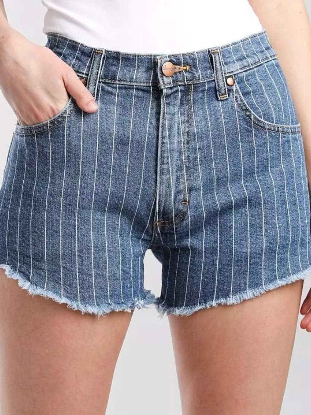NWT Wrangler High-Waisted Reworked Pinstripe Cutoff Denim Shorts - Size 26